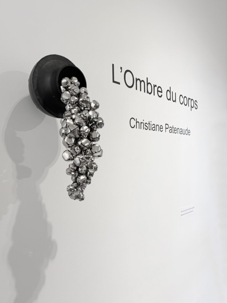 L'Ombre du corps, 2026. Débouchoir, grelots. 14 dia x 33 x 21cm. Galerie Le Trécarré, N-É. Photo C Patenaude